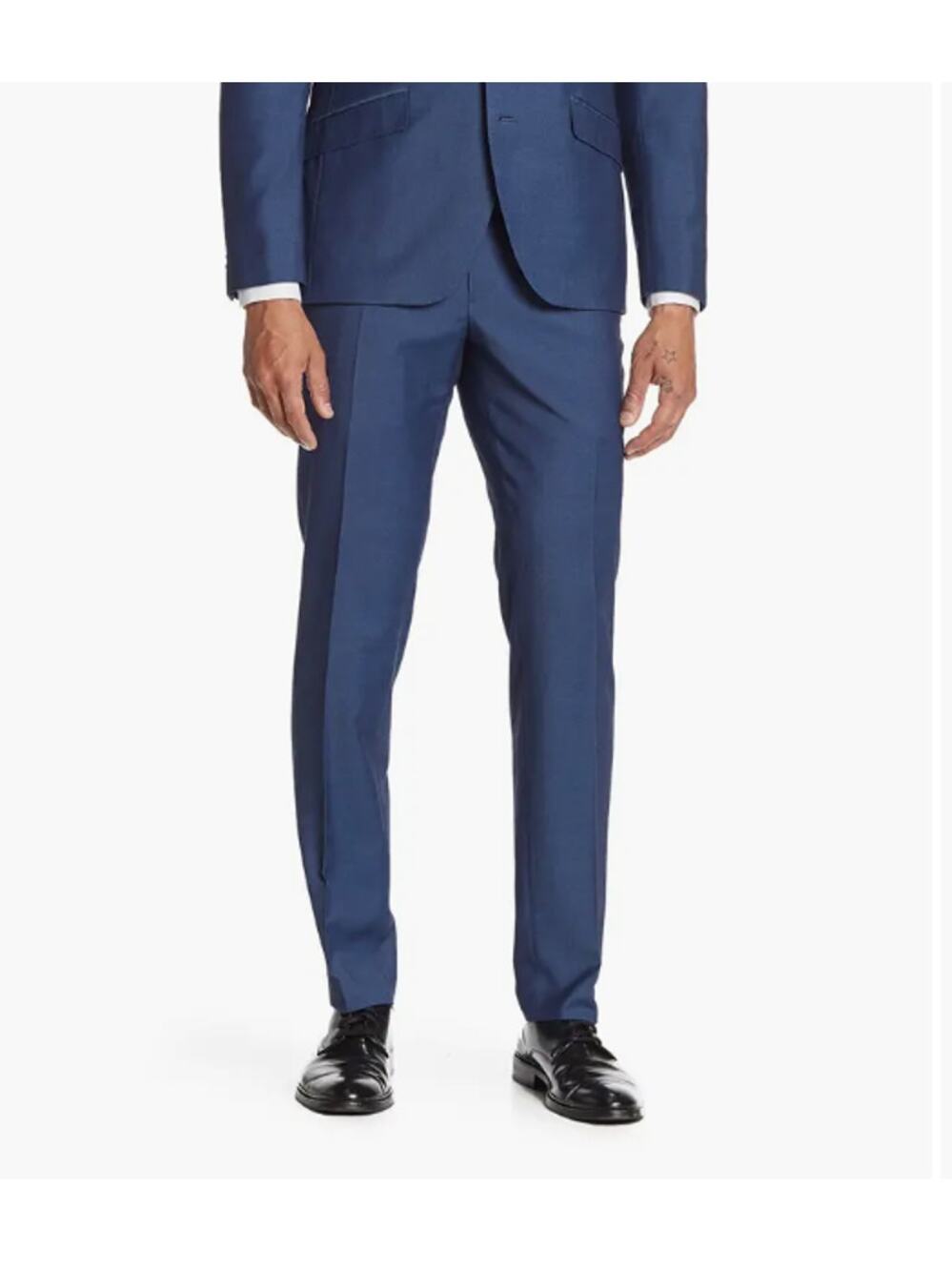 SAVILE ROW CO Men Brixton Suit Pant 36x33 Navy Blue Extra Trim Fit Trouser